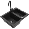 Mexen Carlos granite kitchen sink 1.5-bowl with Telma kitchen tap, black/silver metallic - 6518-73-670200-70-B