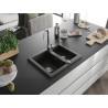 Mexen Carlos granite sink 1.5-bowl with Telma kitchen faucet, black/gold metallic - 6518-75-670200-00
