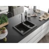 Mexen Carlos granite sink 1.5-bowl with Telma kitchen tap, black/gold metallic - 6518-75-670200-00