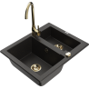Mexen Carlos 1.5-bowl granite sink with Telma kitchen faucet, black/gold metallic - 6518-75-670200-50