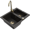 Mexen Carlos 1.5-bowl granite sink with Telma kitchen tap, black/golden metallic - 6518-75-670200-50