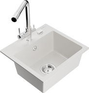 Mexen Milo 1-bowl granite sink with Duero kitchen tap, white - 6505-20-671600-00