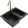 Mexen Carlos 1,5-compartment granite sink with a kitchen mixer tap Telma, Black/Gold metallic - 6518-75-670200-50-B