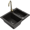 Mexen Carlos granite sink 1.5-bowl with Telma kitchen faucet, black/gold metallic - 6518-75-670200-50-B