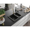 Mexen Carlos granite sink 1.5-bowl with Telma kitchen faucet, black/gold metallic - 6518-75-670200-50-B