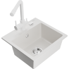 Mexen Milo 1-bowl granite sink with Duero kitchen tap, white - 6505-20-671600-20