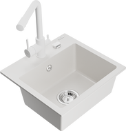 Mexen Milo 1-bowl granite sink with Duero kitchen tap, white - 6505-20-671600-20