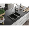 Mexen Carlos 1.5-bowl granite sink with Telma kitchen faucet, black/gold metallic - 6518-75-670200-70