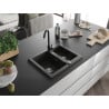 Mexen Carlos granite sink 1.5-bowl with Telma kitchen tap, black/gold metallic - 6518-75-670200-70