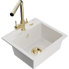 Mexen Milo 1-compartment granite sink with a kitchen mixer tap Duero, White - 6505-20-671600-50