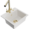 Mexen Milo granit sink 1-bowl with Duero kitchen faucet, white - 6505-20-671600-50
