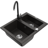 Mexen Carlos 1.5-bowl granite sink with Telma kitchen faucet, black/gold metallic - 6518-75-670200-70
