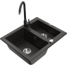Mexen Carlos granite sink 1.5-bowl with Telma kitchen tap, black/gold metallic - 6518-75-670200-70