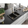 Mexen Carlos 1.5-bowl granite sink with Telma kitchen faucet, black/gold metallic - 6518-75-670200-50