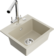 Mexen Milo 1-compartment granite sink with a kitchen mixer tap Duero, Beige - 6505-69-671600-00