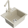 Mexen Milo 1-Bowl Granite Sink with Duero Kitchen Faucet, Beige - 6505-69-671600-69