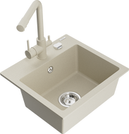 Mexen Milo 1-compartment granite sink with a kitchen mixer tap Duero, Beige - 6505-69-671600-69