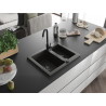 Mexen Carlos granite sink 1.5-bowl with Telma kitchen faucet, black/golden metallic - 6518-75-670200-70-B