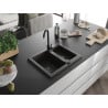 Mexen Carlos granite sink 1.5-bowl with Telma kitchen tap, black/gold metallic - 6518-75-670200-70-B