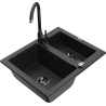 Mexen Carlos granite sink 1.5-bowl with Telma kitchen faucet, black/golden metallic - 6518-75-670200-70-B