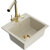 Mexen Milo granite kitchen sink 1-bowl with Duero kitchen faucet, beige - 6505-69-671600-50