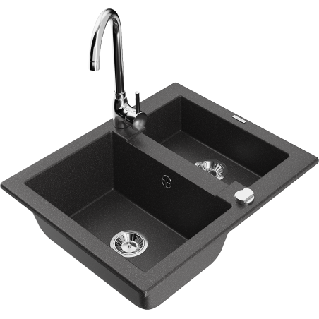 Mexen Carlos Telma Granite 1.5-Bowl Kitchen Sink with Faucet, Black Speckled - 6518-76-670200-00