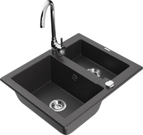 Mexen Carlos 1.5-bowl granite sink with Telma kitchen faucet, speckled black - 6518-76-670200-00