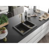 Mexen Carlos granite kitchen sink 1.5-bowl with Telma kitchen faucet, black speckled - 6518-76-670200-50