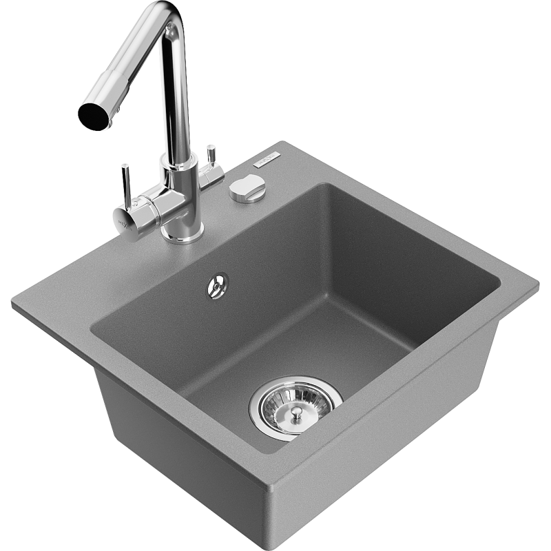 Mexen Milo single-bowl granite sink with Duero kitchen tap, grey - 6505-71-671600-00