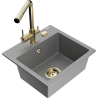 Mexen Milo granite kitchen sink 1-bowl with Duero kitchen faucet, gray - 6505-71-671600-50