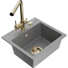Mexen Milo single-bowl granite sink with Duero kitchen faucet, gray - 6505-71-671600-50