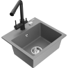 Mexen Milo granite kitchen sink 1-bowl with Duero kitchen faucet, gray - 6505-71-671600-70