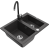 Mexen Carlos granite sink 1.5-bowl with Telma kitchen faucet, speckled black - 6518-76-670200-70