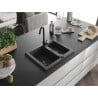 Mexen Carlos granite sink 1.5-bowl with Telma kitchen faucet, speckled black - 6518-76-670200-70-B