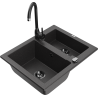 Mexen Carlos 1.5-bowl granite sink with Telma kitchen faucet, speckled black - 6518-76-670200-70-B