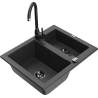 Mexen Carlos 1,5-compartment granite sink with a kitchen mixer tap Telma, spotted black - 6518-76-670200-70-B