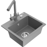 Mexen Milo granite kitchen sink 1-bowl with Duero kitchen faucet, gray - 6505-71-671600-71