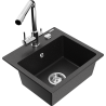 Mexen Milo granit sink with 1 compartment and Duero kitchen faucet, black/silver metallic - 6505-73-671600-00