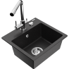 Mexen Milo granite sink 1-bowl with Duero kitchen faucet, black/silver metallic - 6505-73-671600-00