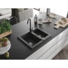 Mexen Carlos granite kitchen sink 1.5-bowl with Telma kitchen faucet, speckled black - 6518-76-670200-76