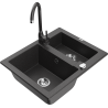Mexen Carlos granite kitchen sink 1.5-bowl with Telma kitchen faucet, speckled black - 6518-76-670200-76