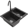 Mexen Carlos granite sink 1.5-bowl with Telma kitchen faucet, black speckled - 6518-76-670200-76