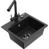 Mexen Milo 1-bowl granite kitchen sink with Duero kitchen faucet, black/silver metallic - 6505-73-671600-70-B