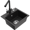 Mexen Milo 1-bowl granite sink with Duero kitchen faucet, black/silver metallic - 6505-73-671600-70