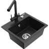 Mexen Milo granite sink with 1 bowl and Duero kitchen tap, black/silver metallic - 6505-73-671600-70