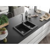 Mexen Carlos 1.5-Bowl Granite Sink with Telma Kitchen Faucet, Black - 6518-77-670200-00