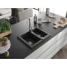 Mexen Carlos granite sink 1.5-bowl with Telma kitchen tap, black - 6518-77-670200-00