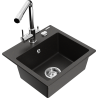 Mexen Milo 1-bowl granite sink with Duero kitchen faucet, black/gold metallic - 6505-75-671600-00