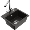 Mexen Milo 1-bowl granite sink with Duero kitchen tap, black/gold metallic - 6505-75-671600-00