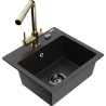 Mexen Milo 1-bowl granite sink with Duero kitchen faucet, black/gold metallic - 6505-75-671600-50-B